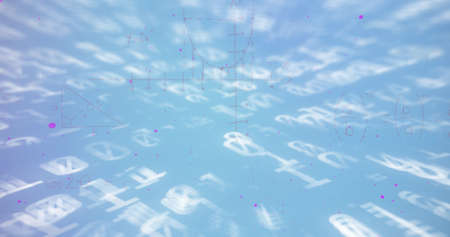 Image of mathematical equations and data processing on blue background. global business and digital...