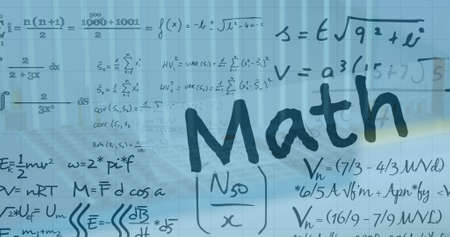 Image of mathematical equations over math text and lab. school and education concept digitally...