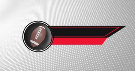 Digital image of sports logo for game events with rugby ball icon against grey background. sports tournament and technology conceptの写真素材