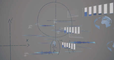 Image of mathematical equations and data processing on white background. global business and digital...