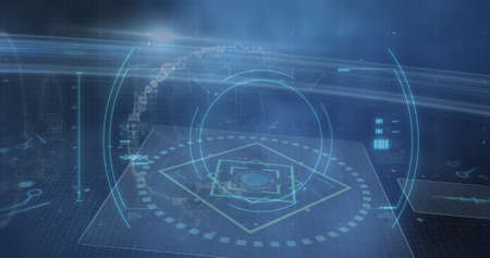 Image of scope scanning and virus cell over brain. global business, finances, connections and...