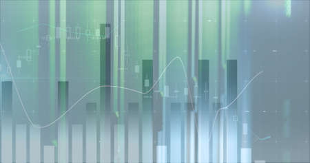 Image of statistics and data processing over green computer servers. global computing, digital...