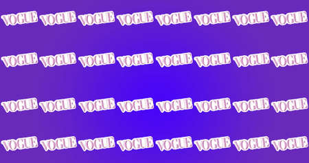 Image of vogue text in lilac on white, repeated and moving on purple background. fashion, social network and digital interface concept digitally generated image.の写真素材