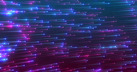 Image of pink and blue lights moving on navy background. colour, movement and digital interface...