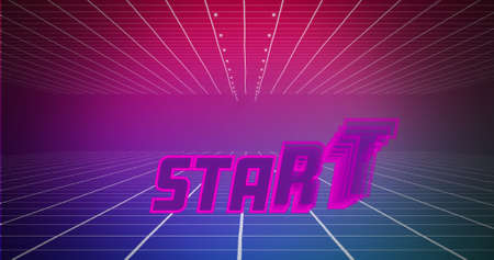 Digital image of a Start sign zooming in the screen while background shows green square outlines...