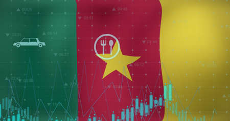 Image of data processing over flag of cameroon. global business, finances, connections and digital interface concept digitally generated image.の写真素材