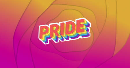 Image of colorful pride text on red background. global social media, connections and digital interface concept digitally generated image.の写真素材