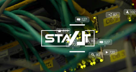 Image of start text and growing numbers over computer server. global data processing, computing and...