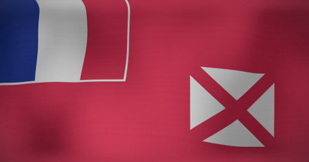 Image of national flag of wallis and futuna waving. patriotism, politics and celebration concept digitally generated image.の写真素材