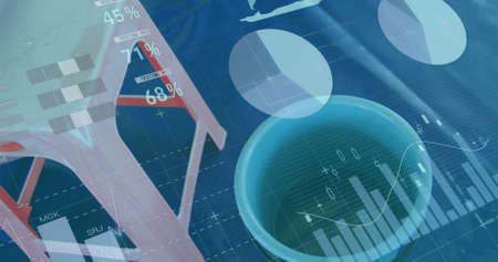 Image of statistics and data processing. global finances, business, digital interface and data...