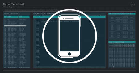 Image of smartphone icon and data processing. global business, finances, connections and digital...