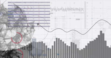 Image of data processing over white background. global business, finances, connections and digital...