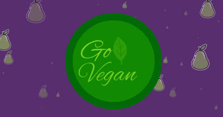 Image of go vegan text over pears icons. world vegan day and celebration concept digitally generated image.の写真素材