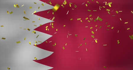Image of confetti over flag of bahrain. flags, national symbols and patriotism concept digitally...
