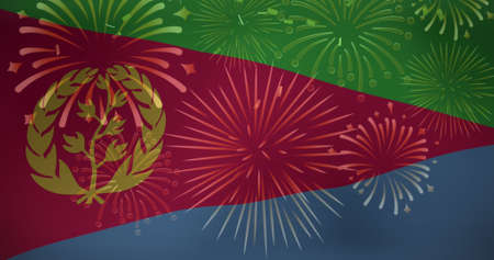 Image of confetti over flag of eritrea. flags, national symbols and patriotism concept digitally generated image. iの写真素材
