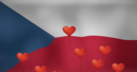 Image of hearts over flag of czech republic. flags, national symbols and patriotism concept digitally generated image.の写真素材