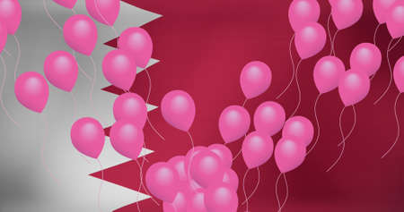 Image of balloons over flag of bahrain. flags, national symbols and patriotism concept digitally generated image.の写真素材