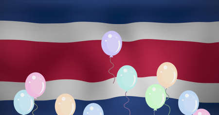 Image of balloons over flag of thailnad. flags, national symbols and patriotism concept digitally generated image.の写真素材