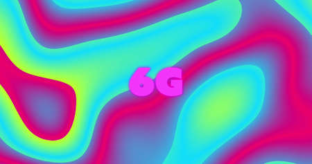Image of 6g over multicolour changing background. colour, movement, technology and digital interface concept digitally generated image.の写真素材