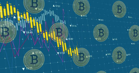 Image of data processing over bitcoin symbols. ukraine crisis and international politics concept...
