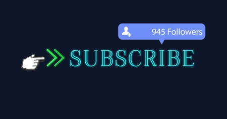 Image of subscribe text and followers number on black background. global social media and digital...