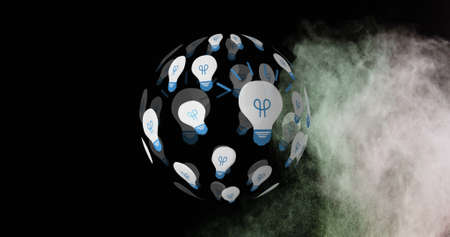 Image of globe made of bulbs and dust over black background. thinking, ideas and technology concept...