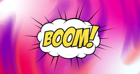 Image of comic boom over background with changing colorful waves. colour, movement, games and...