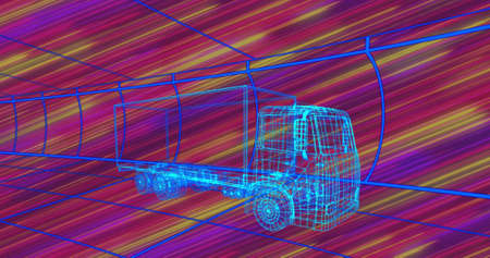 Image of truck project on multicolour moving background. automotive, design and technology concept digitally generated image.の写真素材