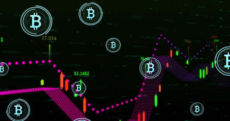 Image of data processing and bitcoin symbol over black background. ukraine crisis and international...