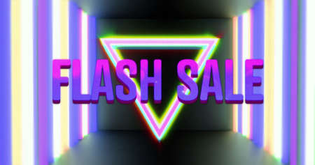 Image of flash sale over neon lines on black background. trade, business, promotions and sales concept digitally generated image.の写真素材
