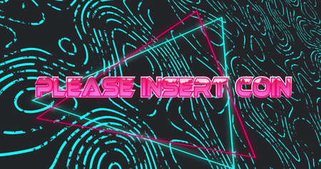 Image of please insert coin over black background with green waves. games, entertainment and...