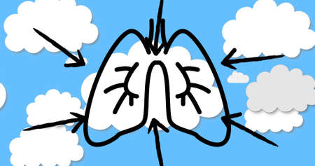 Image of lungs icon over sky with clouds. national clean air day and celebration concept digitally generated image.の写真素材
