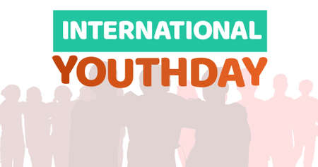 Illustration of youth and international youth day text against white background, copy space. Togetherness, vector, copy space, youth, celebration, cultural and legal issues awareness concept.の写真素材