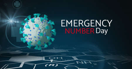 Illustration of emergency number day text and virus, copy space. Vector, medical emergency,...