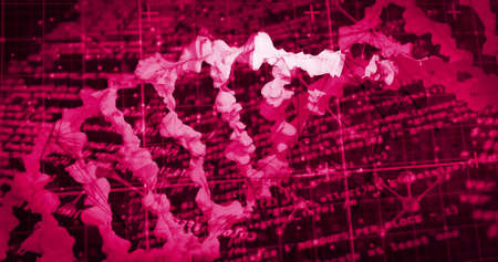Image of dna strand and data processing on black background. global science and digital interface...