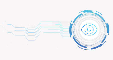 Image of network of connections and eye on white background. cyber security and digital interface concept digitally generated image.の写真素材