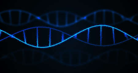 Image of dna strands on black background. global science and digital interface concept digitally generated image.の写真素材