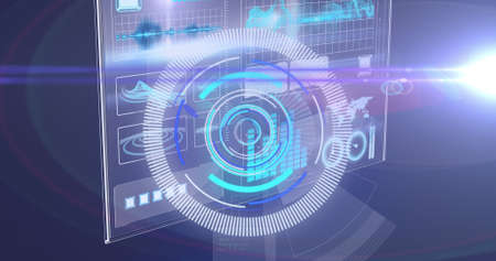 Image of light, processing circle on scientific graph and data. global science, connections and...