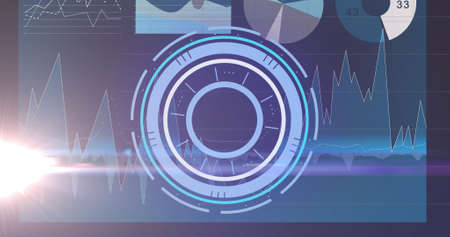 Image of scope scanning over statistics processing. global connections, data processing and digital...