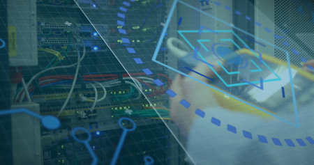 Image of data processing over servers. data processing, technology and digital interface concept...