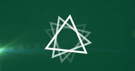 Image of light spots and triangles on black background. global science, finances, connections and...