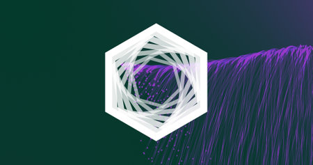 Image of shapes and spots on black background. global science and digital interface concept...