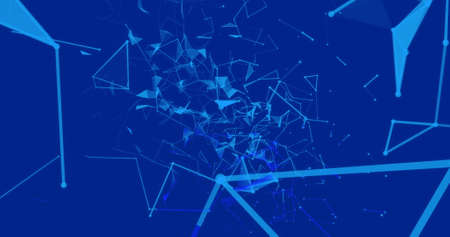Image of network of connections on blue background. global connections, business and data processing...