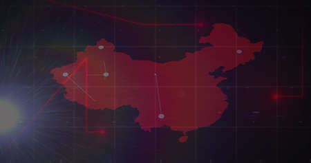 Image of network of connections over map. global business, finances, connections and data processing concept digitally generated image.の写真素材