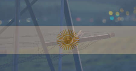 Image of flag of argentina over road. ukraine crisis and international politics concept digitally generated image.の写真素材