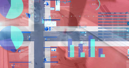 Image of flag of norway over data processing and sportsman at gym. ukraine crisis and international...