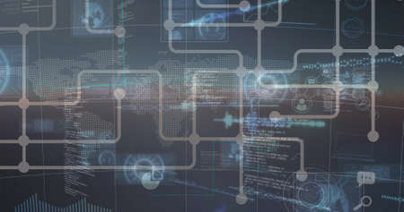 Image of network of connections over world map and data processing. global business, technology and...