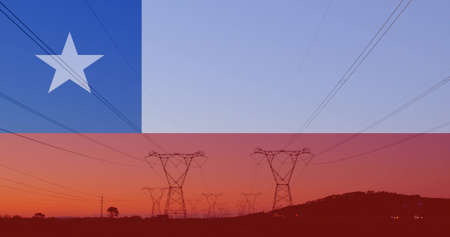 Image of flag of chile over pylons. ukraine crisis and international politics concept digitally generated image.の写真素材