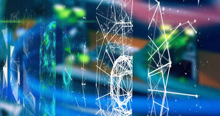 Digital image of plexus networks and network of connections against colorful background. Global...