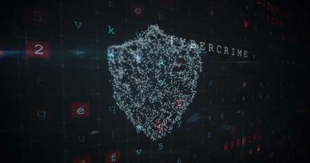 Image of changing numbers and letters over online security shield. global internet security, data...
